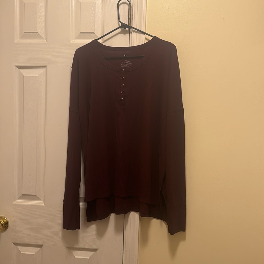 2XL Long-Sleeved Eggplant Ribbed Junior’s Tee From SO